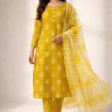 Sunshine Yellow Dhabu Cotton Kurta Set with Dupatta.ksm13