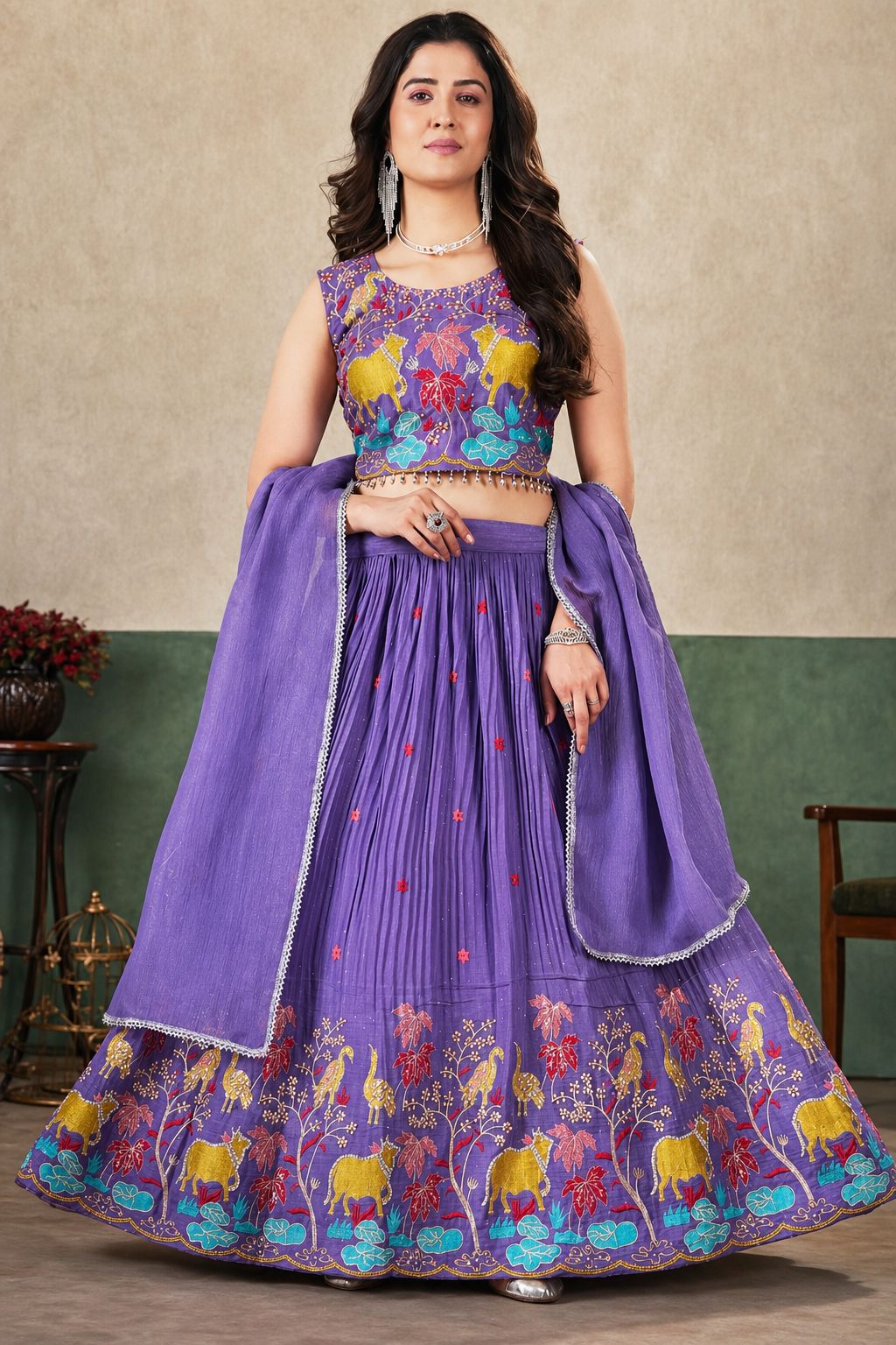 Royal Lavender Pichwai Embroidered Lehenga Choli Set with Zari & Sequins.ksm30