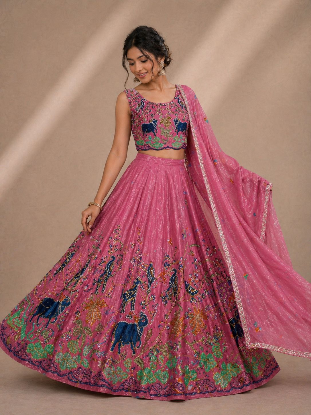 Blush Pink Pichwai-Inspired Lehenga Set with Nandi Embroidery & Zari Accents.ksm31