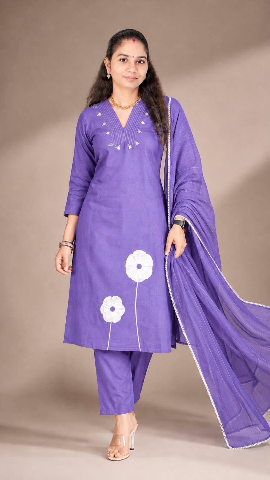 Lavender Purple Bloom Mul Cotton with Thread Work Kurta Set with Dupatta.ksm33
