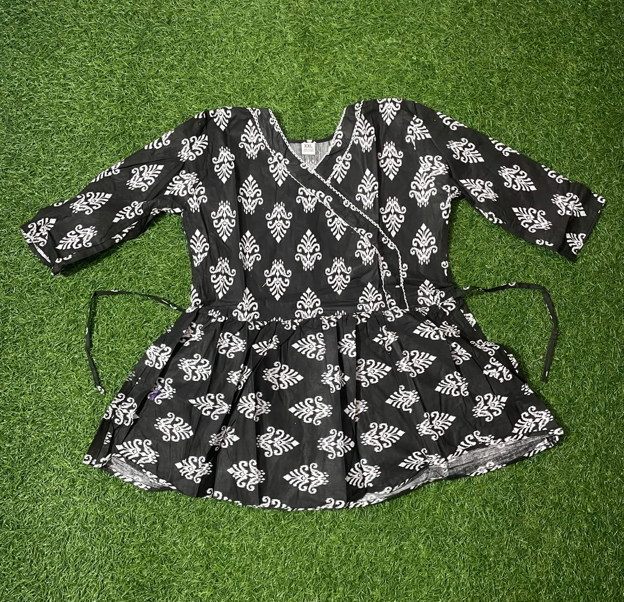 Jaipur Soft Cotton Black Motif Print Angrakha Peplum Top.KSM56