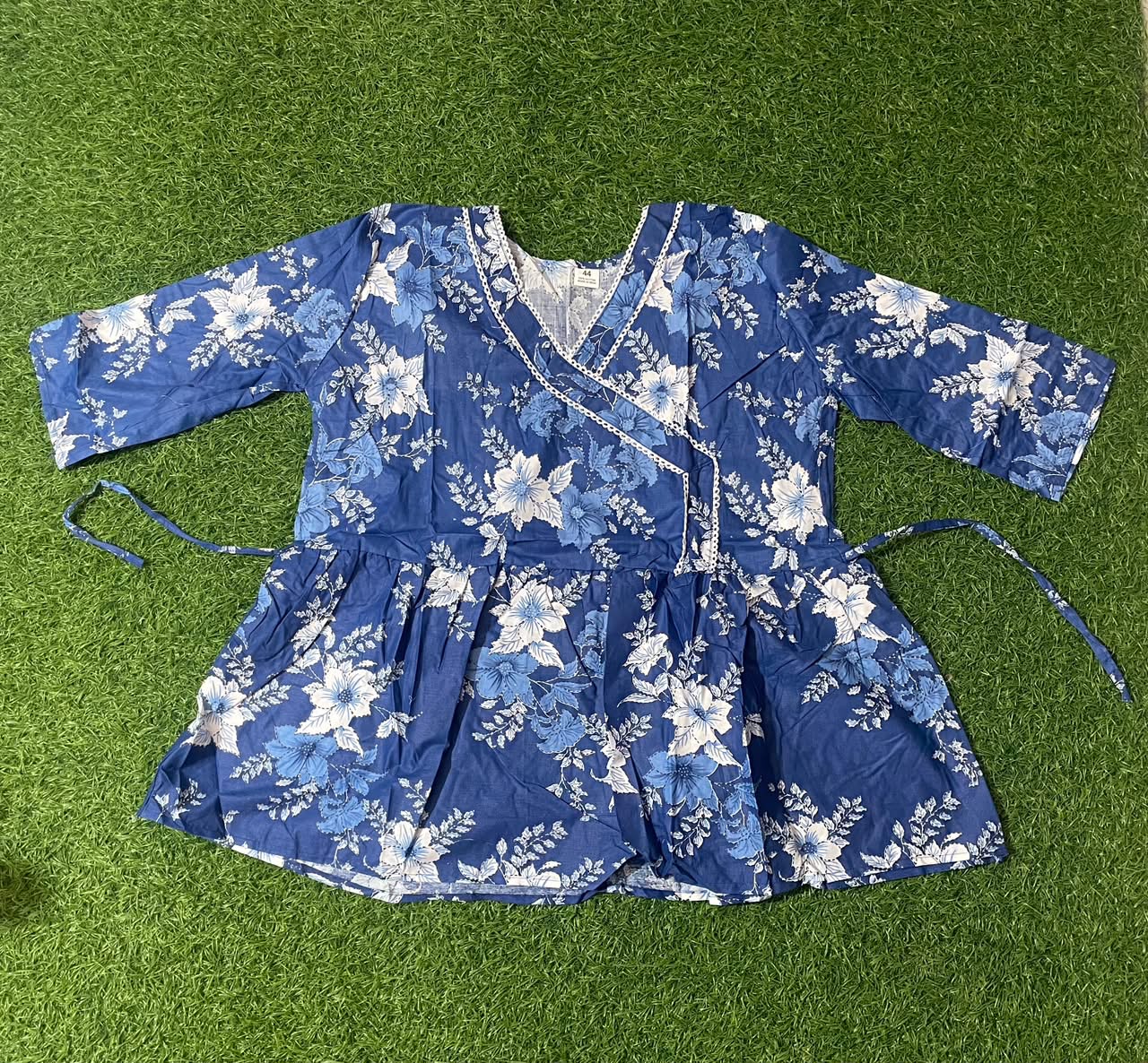 Jaipur Soft Cotton Royal Blue Floral Angrakha Peplum Top.XL size only,,KSM59