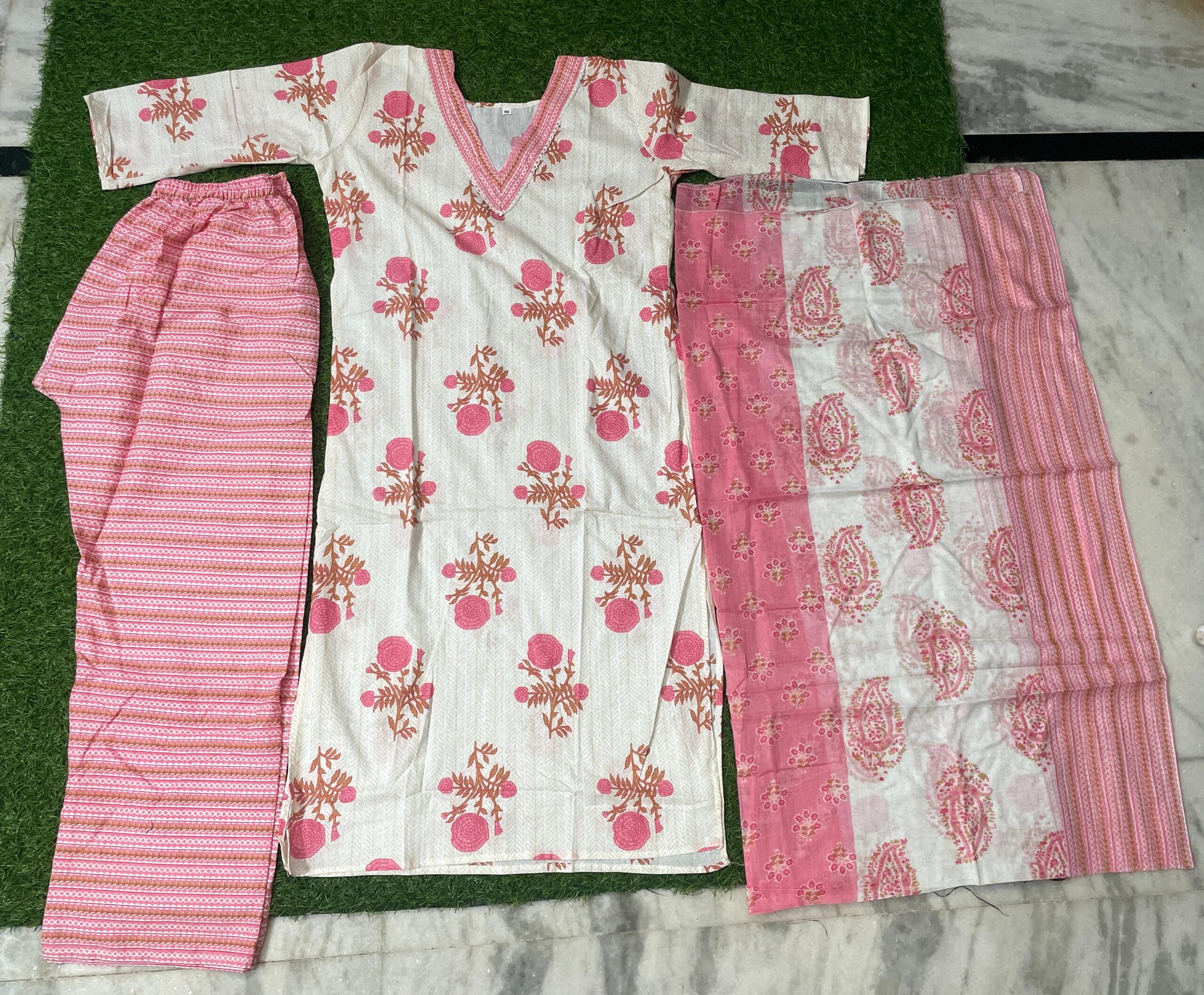 Elegant Pink Floral Jaipur Soft Cotton Kurta Set with Dupatta.ksm53