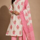 Elegant Pink Floral Jaipur Soft Cotton Kurta Set with Dupatta.ksm53