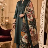 Emerald Radiance Roman Silk Suit Set with Pin-Tuck Detailing,Green Roman Silk & Printed Dupatta Set.ksm65