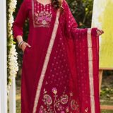 Deep Magenta Vatican Silk Embroidered Kurta Set with Dupatta.ksm67