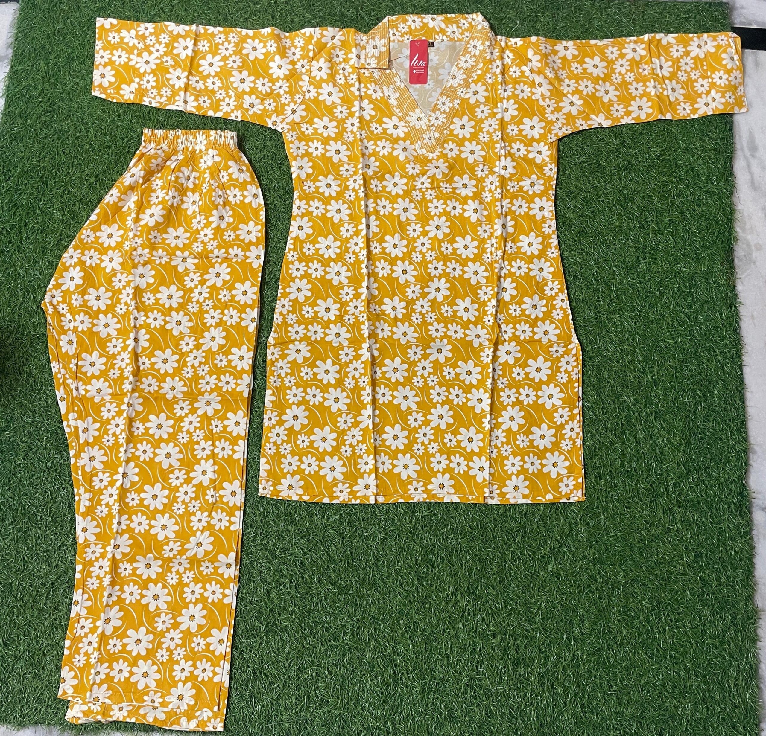Liva Brand-Sunshine Yellow Floral Cotton Kurta & Pant Co-ord Set.ksm74
