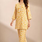 Liva Brand-Sunshine Yellow Floral Cotton Kurta & Pant Co-ord Set.ksm74