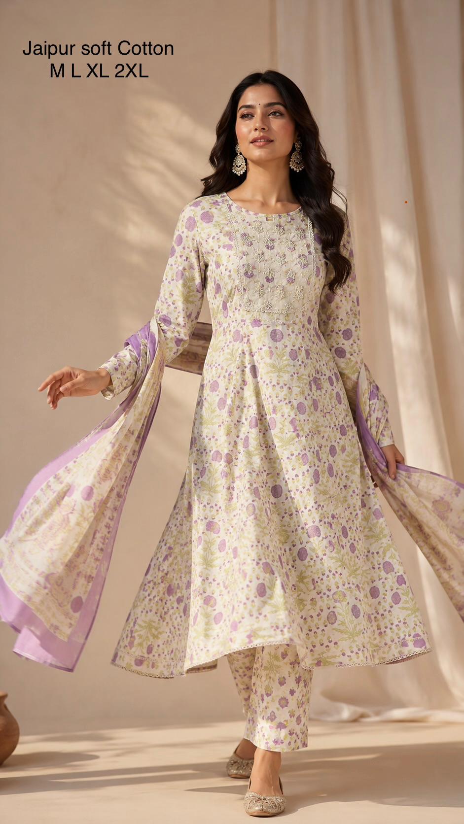 Elegant Jaipur Soft Cotton Floral Anarkali Kurta Set with Dupatta.ksm76